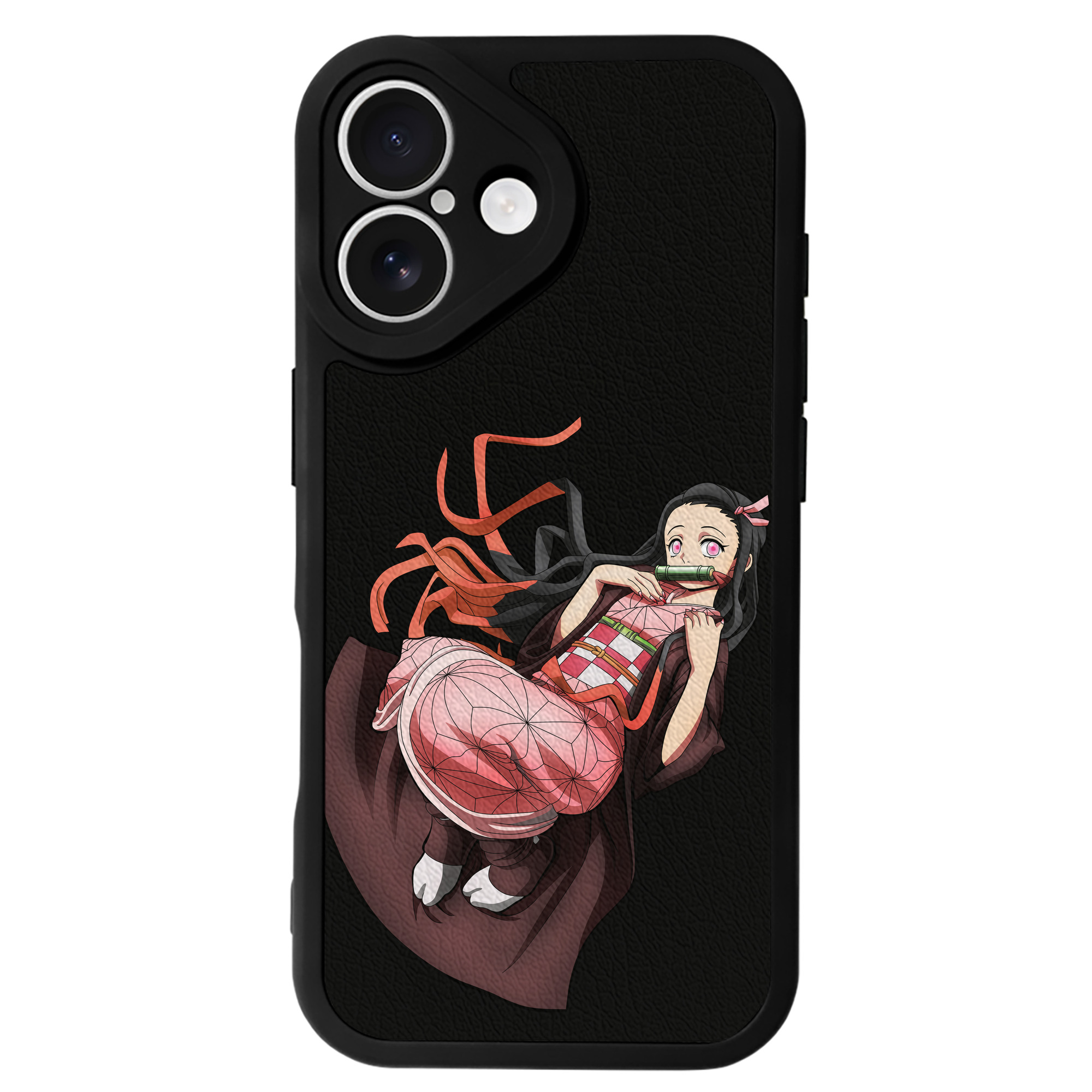 （画像用） 鬼滅の刃（きめつのやいば）竈門 禰󠄀豆子／かまど ねずこ Kamado Nezuko 【iPhone 16シリーズ対応】シリコンスマホケース（レザー調） 材質：シリコン